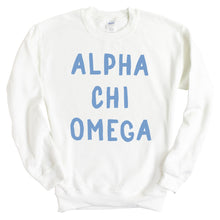 Load image into Gallery viewer, AXO Alpha Chi Omega Blue Bubble Letter Sorority Crewneck Sweatshirt - Kite and Crest
