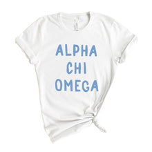 Load image into Gallery viewer, AXO Alpha Chi Omega Blue Bubble Letter Sorority T-Shirt - Kite and Crest
