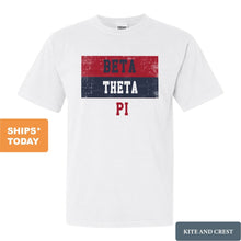 Load image into Gallery viewer, Beta Theta Pi Comfort Colors T-Shirt - Beta Colorful Stripe Shirt - Kite and Crest
