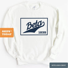 Load image into Gallery viewer, Beta Theta Pi Sweatshirt - Beta Baseball Boxed Crewneck Sweatshirt - Kite and Crest
