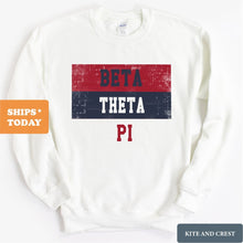 Load image into Gallery viewer, Beta Theta Pi Sweatshirt - Beta Colorful Stripe Crewneck Sweatshirt - Kite and Crest
