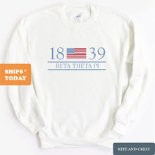 Load image into Gallery viewer, Beta Theta Pi Sweatshirt - Beta Flag Year Crewneck Sweatshirt - Kite and Crest
