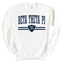 Load image into Gallery viewer, Beta Theta Pi Sweatshirt - Beta Striped Shield Crewneck Sweatshirt - Kite and Crest
