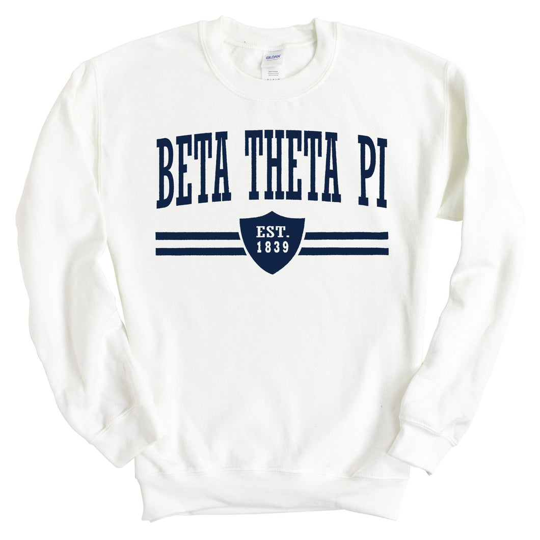 Beta Theta Pi Sweatshirt - Beta Striped Shield Crewneck Sweatshirt - Kite and Crest