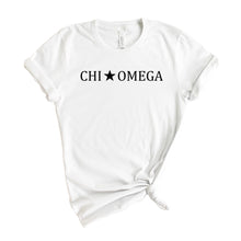 Load image into Gallery viewer, Chi Omega Black Star Sorority T-Shirt - Kite and Crest
