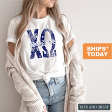 Load image into Gallery viewer, Chi Omega Blue Floral Sorority T-Shirt - Kite and Crest
