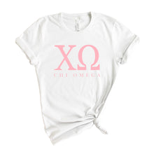 Load image into Gallery viewer, Chi Omega Pink Letter Sorority T-Shirt - Kite and Crest
