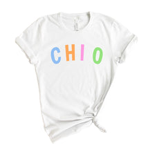 Load image into Gallery viewer, Chi Omega Rainbow Letter Sorority T-Shirt - Kite and Crest
