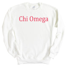 Load image into Gallery viewer, Chi Omega Sweatshirt | Chi O Basic Written Crewneck Sweatshirt | Chi Omega Sorority Gift Idea - Kite and Crest
