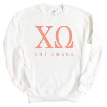 Load image into Gallery viewer, Chi Omega Sweatshirt | Chi O Colored Block Letters Crewneck Sweatshirt | Chi Omega Sorority Gift Idea - Kite and Crest
