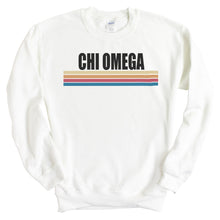 Load image into Gallery viewer, Chi Omega Sweatshirt | Chi O Colorful Stripes Crewneck Sweatshirt | Chi Omega Sorority Gift Idea - Kite and Crest
