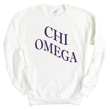 Load image into Gallery viewer, Chi Omega Sweatshirt | Chi O Large and Wavy Letters Crewneck Sweatshirt | Chi Omega Sorority Gift Idea - Kite and Crest
