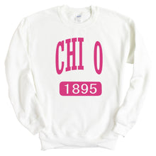 Load image into Gallery viewer, Chi Omega Sweatshirt | Chi O Large Established Crewneck Sweatshirt | Chi Omega Sorority Gift Idea - Kite and Crest
