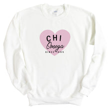 Load image into Gallery viewer, Chi Omega Sweatshirt | Chi O Pink Heart Crewneck Sweatshirt | Chi Omega Sorority Gift Idea - Kite and Crest
