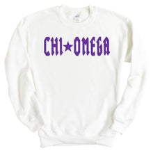 Load image into Gallery viewer, Chi Omega Sweatshirt | Chi O Rock Star Crewneck Sweatshirt | Chi Omega Sorority Gift Idea - Kite and Crest
