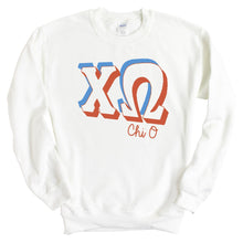 Load image into Gallery viewer, Chi Omega Sweatshirt - CHIO American Colored Crewneck Sweatshirt - Kite and Crest
