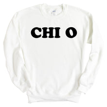 Load image into Gallery viewer, Chi Omega Sweatshirt - CHIO Block Name Crewneck Sweatshirt - Kite and Crest
