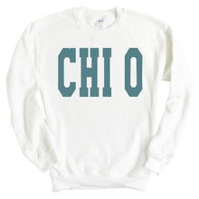 Load image into Gallery viewer, Chi Omega Sweatshirt - CHIO Blue Retro Crewneck Sweatshirt - Kite and Crest
