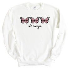 Load image into Gallery viewer, Chi Omega Sweatshirt - CHIO Three Butterflies Crewneck Sweatshirt - Kite and Crest
