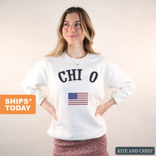 Load image into Gallery viewer, Chi Omega Sweatshirt - CHIO USA Crewneck Sweatshirt - Kite and Crest
