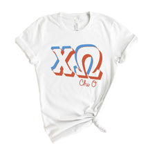 Load image into Gallery viewer, Chi Omega T-shirt - Chi O American Colored Tee - Kite and Crest
