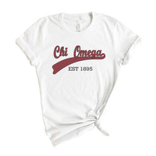 Load image into Gallery viewer, Chi Omega T-Shirt | CHI O Baseball Shirt | Chi Omega Sorority Gift Idea - Kite and Crest
