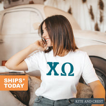 Load image into Gallery viewer, Chi Omega T-Shirt | CHI O Basic Large Letters Shirt | Chi Omega Sorority Gift Idea - Kite and Crest
