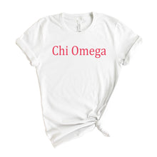 Load image into Gallery viewer, Chi Omega T-Shirt | CHI O Basic Written Shirt | Chi Omega Sorority Gift Idea - Kite and Crest
