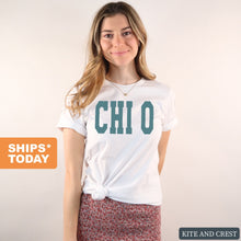 Load image into Gallery viewer, Chi Omega T-shirt - Chi O Blue Retro Tee - Kite and Crest
