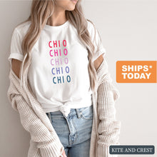 Load image into Gallery viewer, Chi Omega T-shirt - Chi O Bright and Stacked Tee - Kite and Crest
