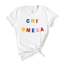 Load image into Gallery viewer, Chi Omega T-Shirt | CHI O Circular Colorful Shirt | Chi Omega Sorority Gift Idea - Kite and Crest
