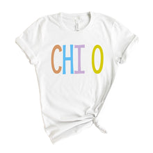 Load image into Gallery viewer, Chi Omega T-shirt - Chi O Colorful Lined Tee - Kite and Crest
