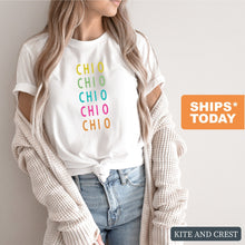 Load image into Gallery viewer, Chi Omega T-shirt - Chi O Modern Stacked Tee - Kite and Crest
