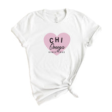 Load image into Gallery viewer, Chi Omega T-Shirt | CHI O Pink Heart Shirt | Chi Omega Sorority Gift Idea - Kite and Crest
