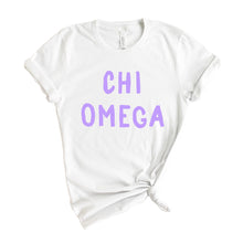 Load image into Gallery viewer, Chi Omega T-shirt - Chi O Purple Bubble Letters Tee - Kite and Crest
