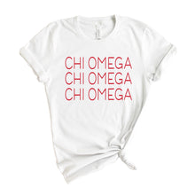 Load image into Gallery viewer, Chi Omega T-Shirt | CHI O Red and Stacked Shirt | Chi Omega Sorority Gift Idea - Kite and Crest
