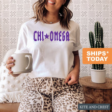 Load image into Gallery viewer, Chi Omega T-Shirt | CHI O Rock Star Shirt | Chi Omega Sorority Gift Idea - Kite and Crest
