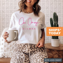 Load image into Gallery viewer, Chi Omega T-Shirt | CHI O Vintage Alumna Shirt | Chi Omega Sorority Gift Idea - Kite and Crest
