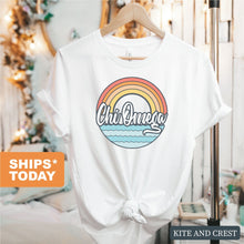 Load image into Gallery viewer, Chi Omega T-shirt - Chi O Wavy Rainbow Tee - Kite and Crest
