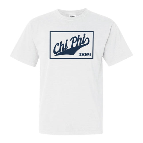 Chi Phi Comfort Colors T-Shirt - Chi Phi Baseball Boxed Shirt - Kite and Crest