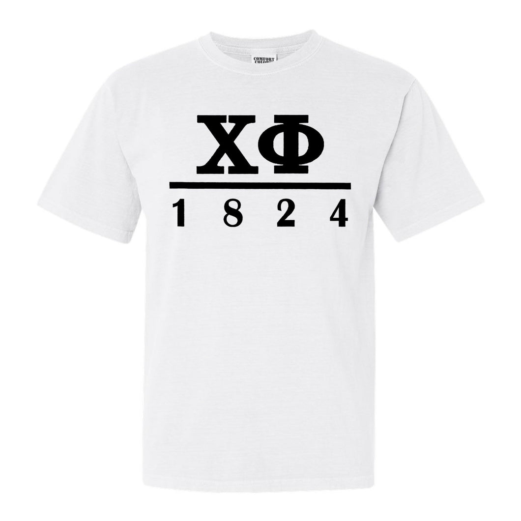 Chi Phi Comfort Colors T-Shirt - Chi Phi Black Letters Shirt - Kite and Crest