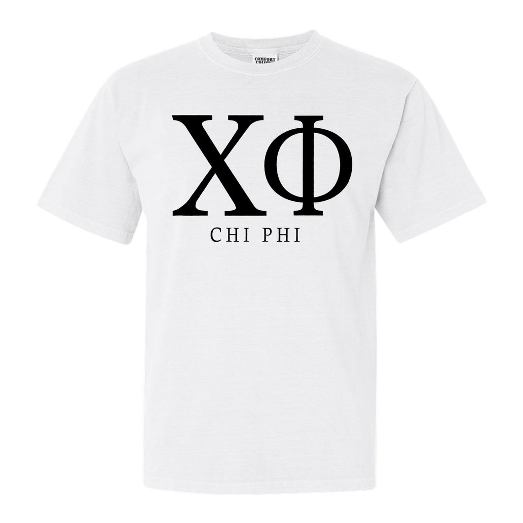 Chi Phi Comfort Colors T-Shirt - Chi Phi Block Letter Shirt - Kite and Crest