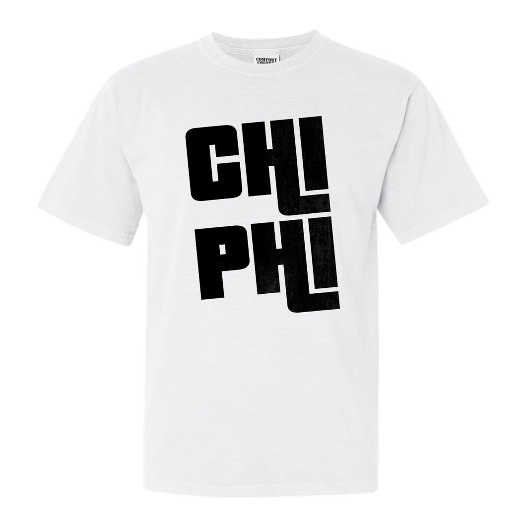 Chi Phi Comfort Colors T-Shirt - Chi Phi Stacked Letters Shirt - Kite and Crest