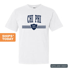 Load image into Gallery viewer, Chi Phi Comfort Colors T-Shirt - Chi Phi Striped Shield Shirt - Kite and Crest
