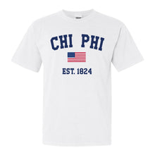 Load image into Gallery viewer, Chi Phi Comfort Colors T-Shirt - Chi Phi USA Flag Shirt - Kite and Crest
