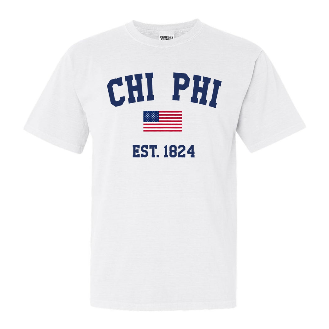 Chi Phi Comfort Colors T-Shirt - Chi Phi USA Flag Shirt - Kite and Crest