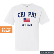 Load image into Gallery viewer, Chi Phi Comfort Colors T-Shirt - Chi Phi USA Flag Shirt - Kite and Crest
