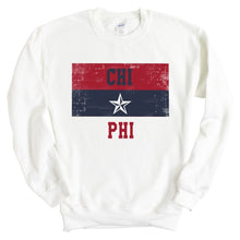 Load image into Gallery viewer, Chi Phi Sweatshirt - Chi Phi Colorful Stripe Crewneck Sweatshirt - Kite and Crest
