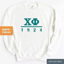 Load image into Gallery viewer, Chi Phi Sweatshirt - Chi Phi Lettered Basic Crewneck Sweatshirt - Kite and Crest
