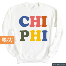 Load image into Gallery viewer, Chi Phi Sweatshirt - Chi Phi Retro Letters Crewneck Sweatshirt - Kite and Crest
